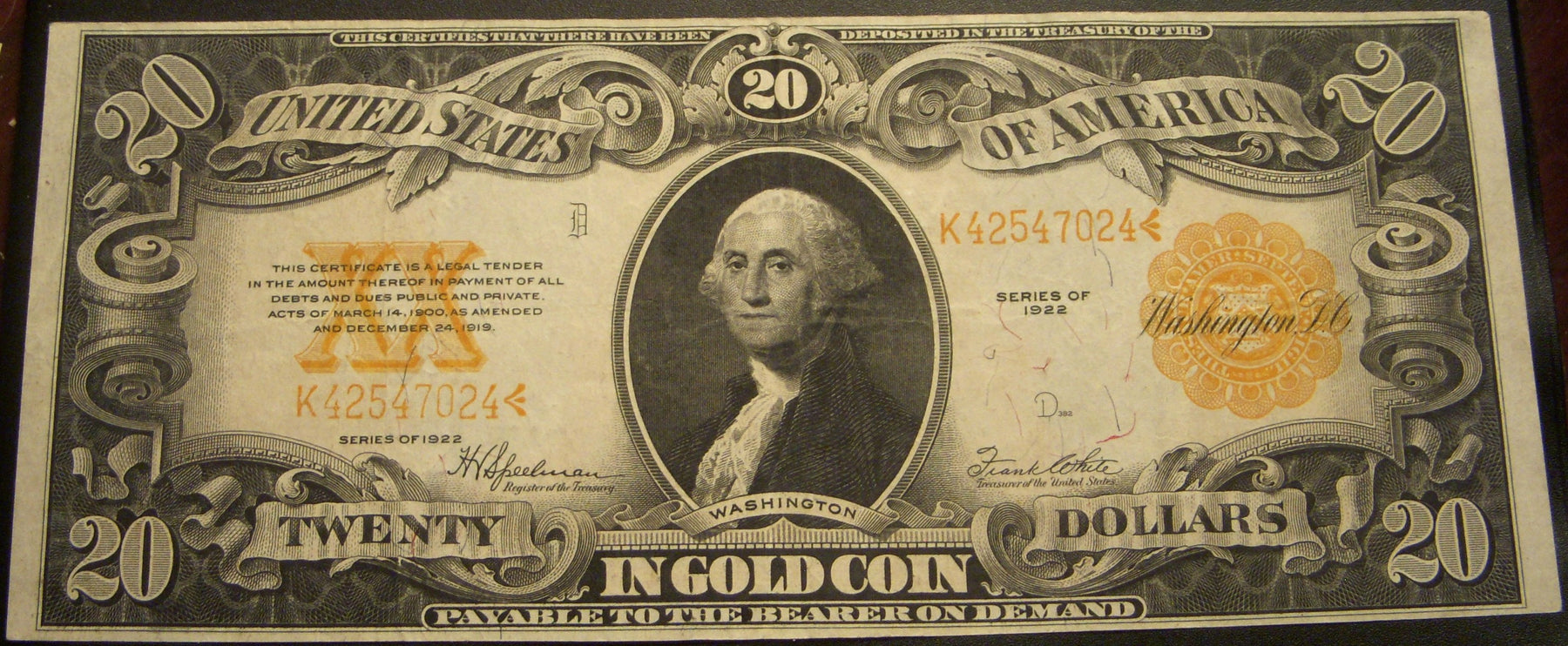 1922 $20 Gold Certificate - FR# 1187