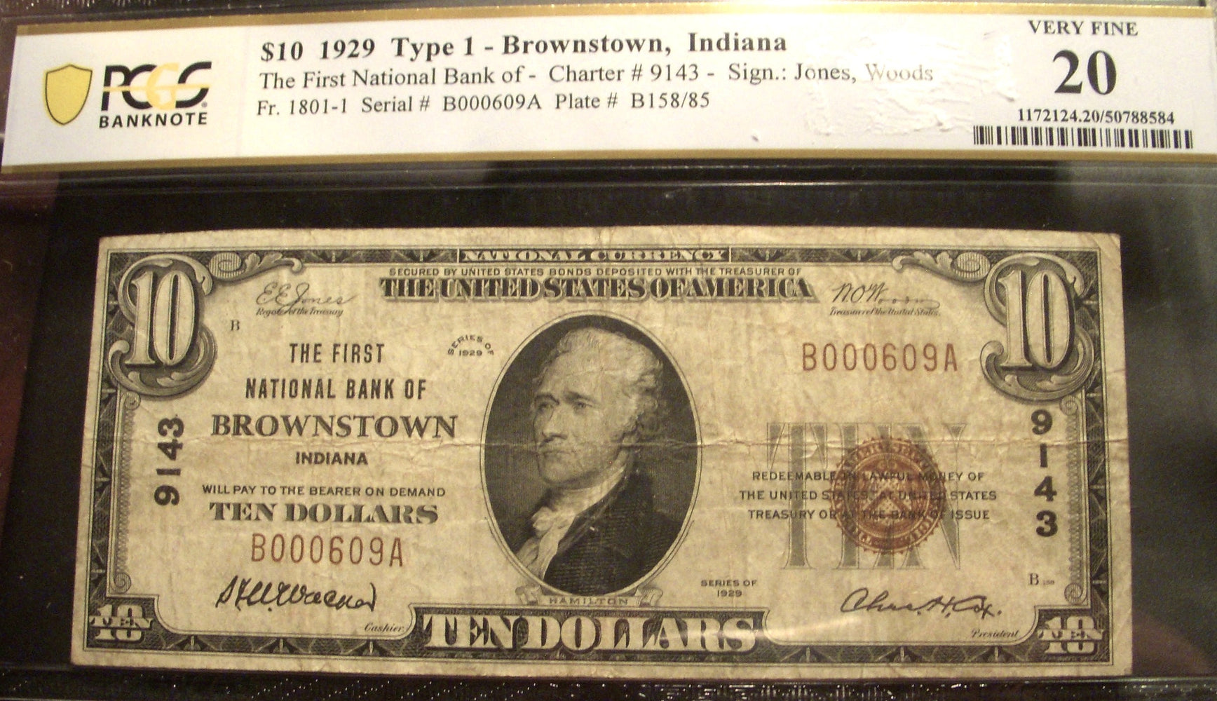 1929 $10 National Bank Note - Brownstown, IN Bank# 9143