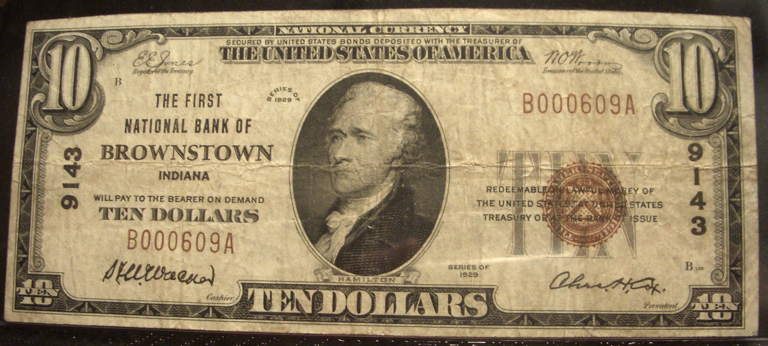 1929 $10 National Bank Note - Brownstown, IN Bank# 9143