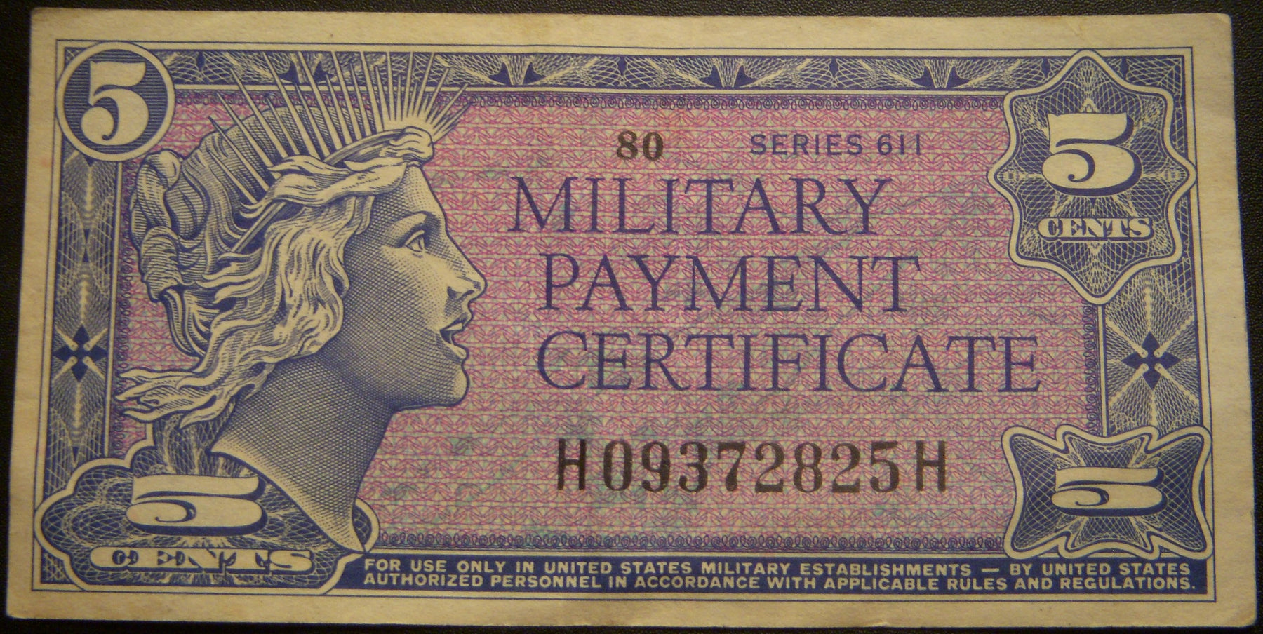5 Cents Military Payment Certificate - Series 611