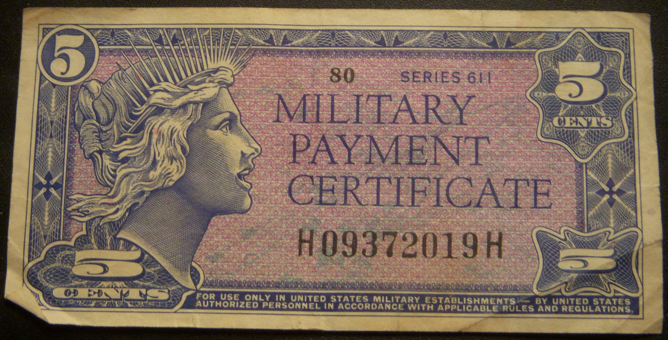 5 Cents Military Payment Certificate - Series 611