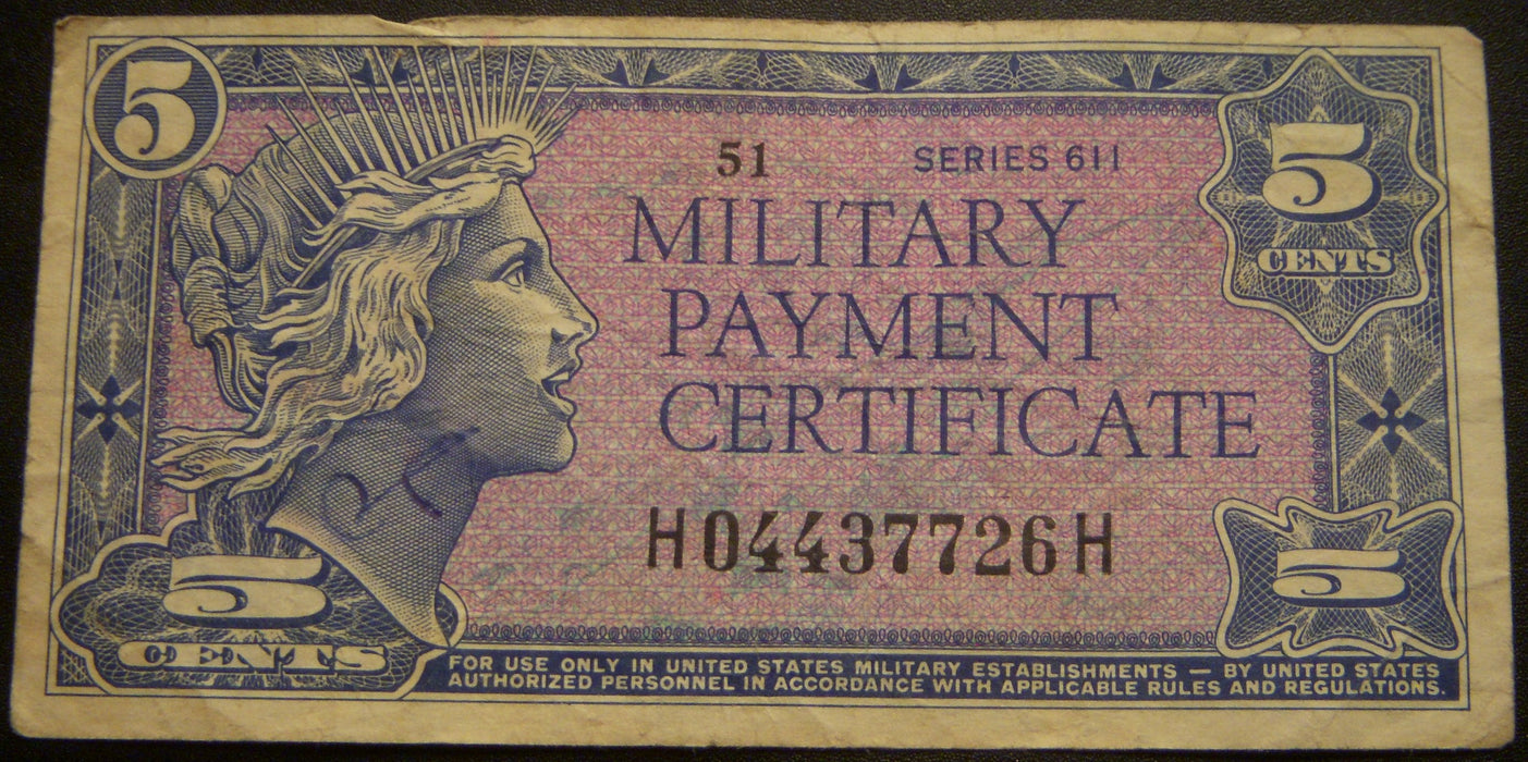 5 Cents Military Payment Certificate - Series 611