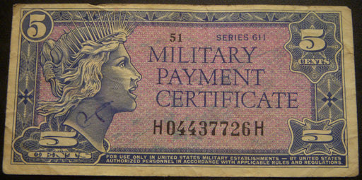 5 Cents Military Payment Certificate - Series 611