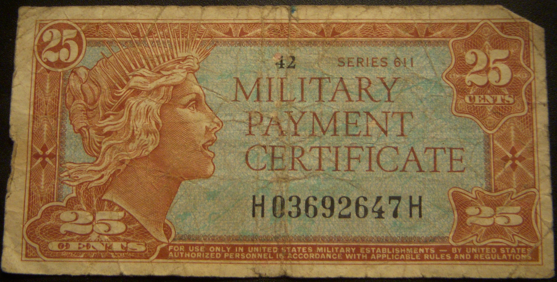 25 Cents Military Payment Certificate - Series 611