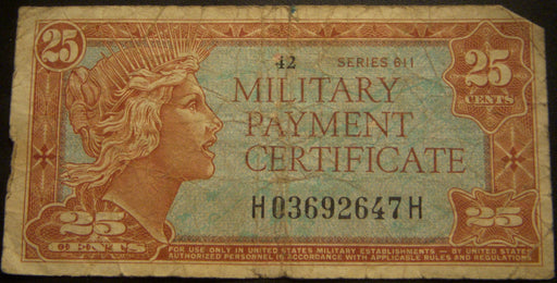 25 Cents Military Payment Certificate - Series 611