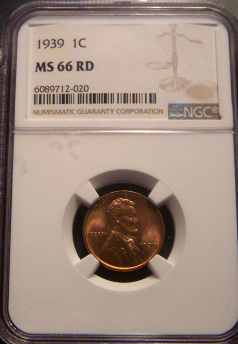 1939 Lincoln Cent - NGC MS 66 RD