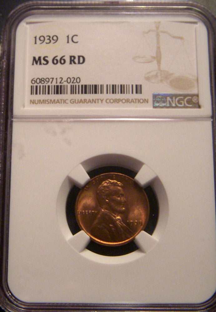1939 Lincoln Cent - NGC MS 66 RD