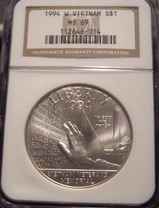 1994-W Vietnam Memorial Silver Dollar - NGC MS69