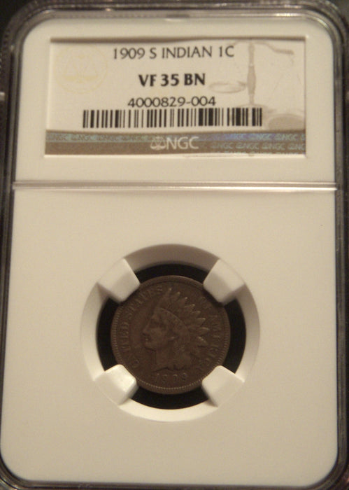 1909-S Indian Head Cent - NGC VF35 BN