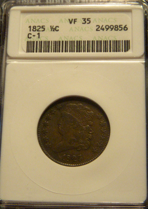 1825 Half Cent - ANACS VF 35 C-1
