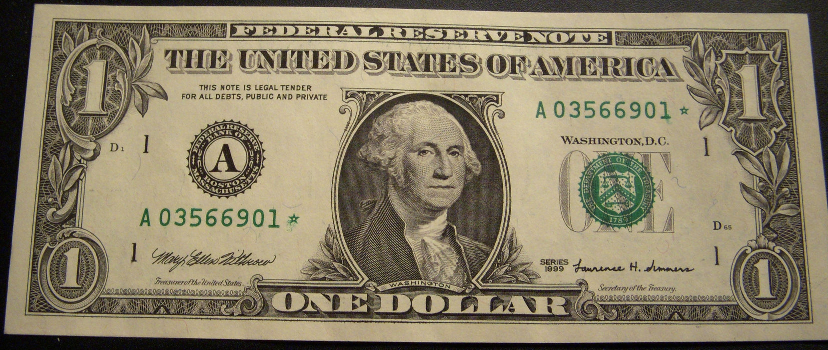 1999 (A) $1 Federal Reserve Note - FR# 1924A* Star Note