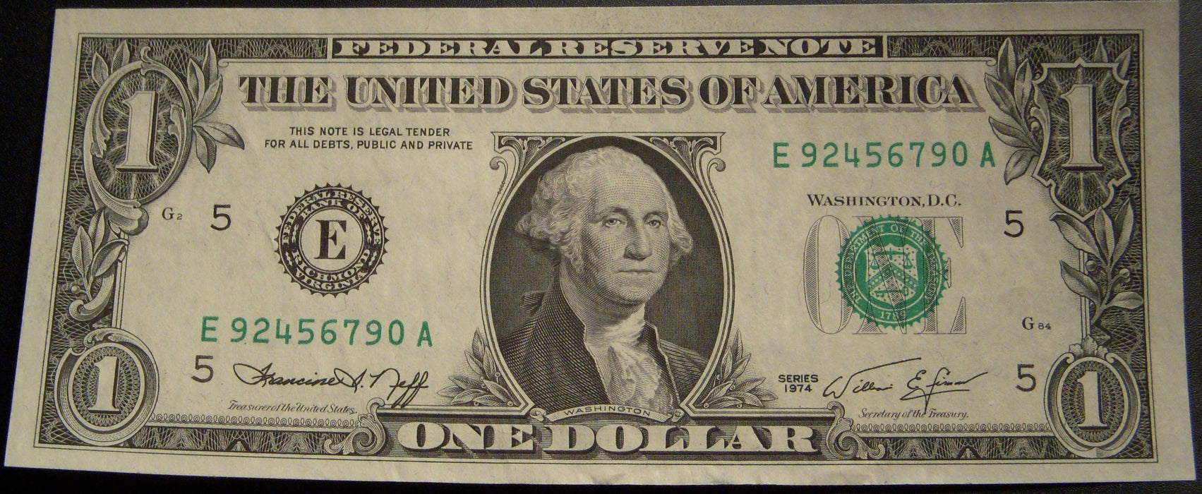 1974 (E) $1 Federal Reserve Note - FR# 1908E