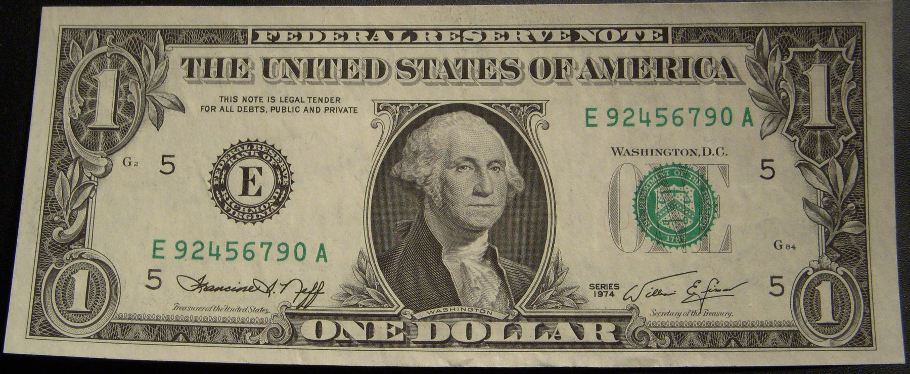 1974 (E) $1 Federal Reserve Note - FR# 1908E