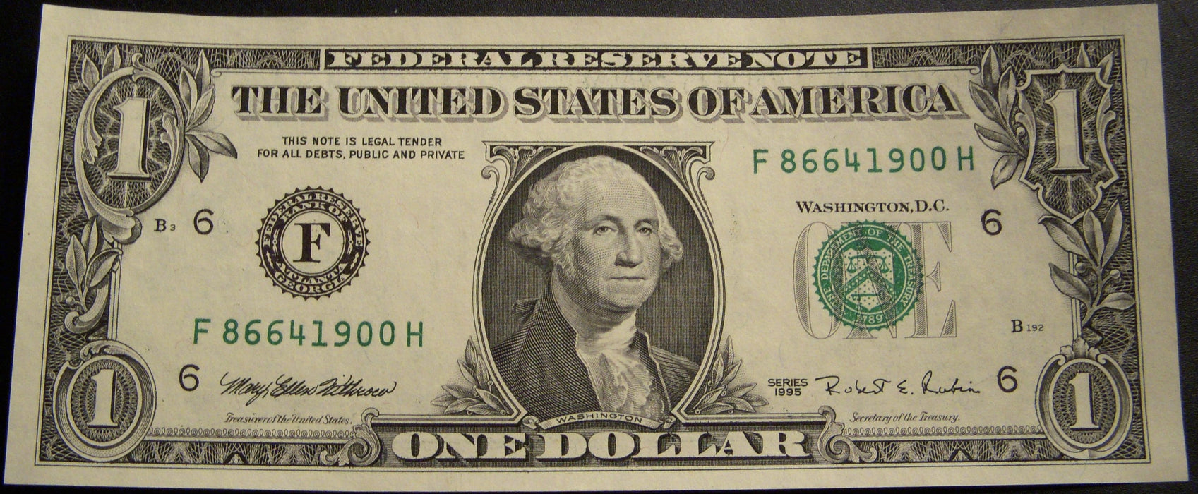 1995 (F) $1 Federal Reserve Note - FR# 1921F