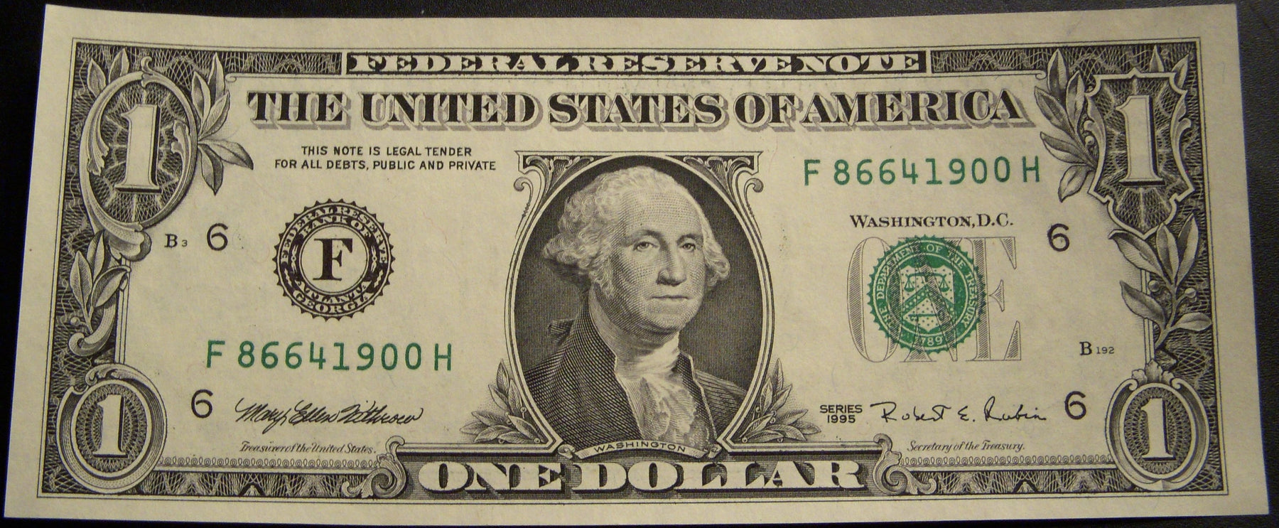 1995 (F) $1 Federal Reserve Note - FR# 1921F
