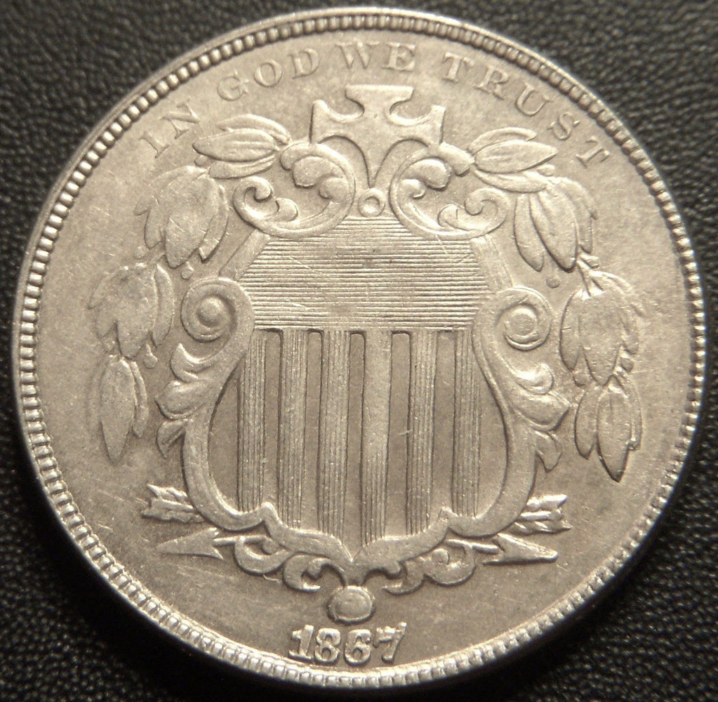 1867 Shield Nickel - No Rays AU/Unc
