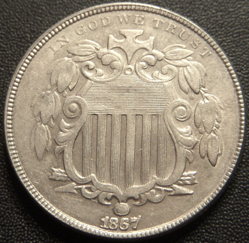 1867 Shield Nickel - No Rays AU/Unc