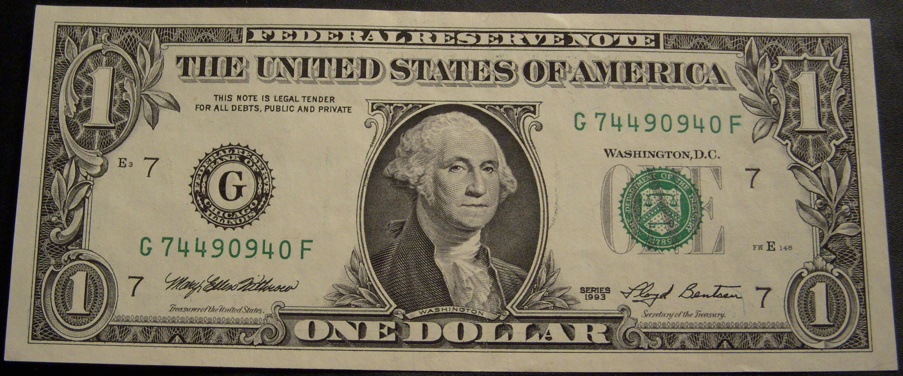 1993 (G) $1 Federal Reserve Note - FR# 1916G