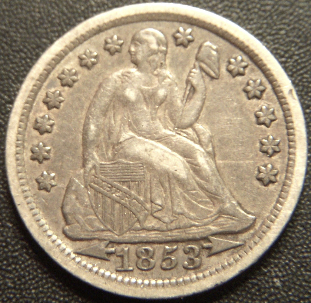 1853 Seated Dime - Arrows Extra Fine