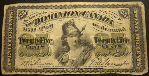1870 25 Cents Dominion of Canada Note - DC-1C Plain