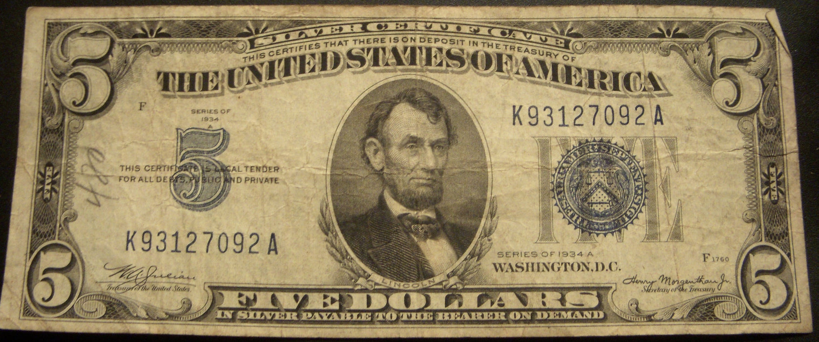 1934A $5 Silver Certificate - FR# 1651