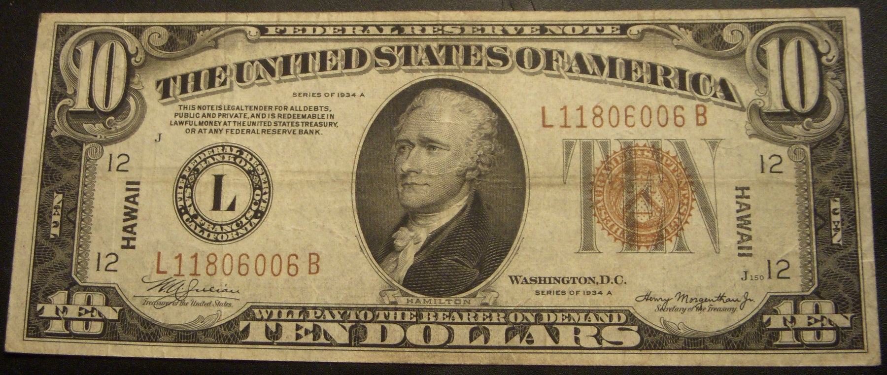 1934A Hawaii $10 Silver Certificate - FR# 2303