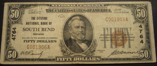 1929 $50 National Bank Note - South Bend, IN Bank# 4764