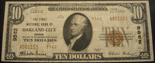 1929 $10 National Bank Note - Oakland City IN Bank# 9563