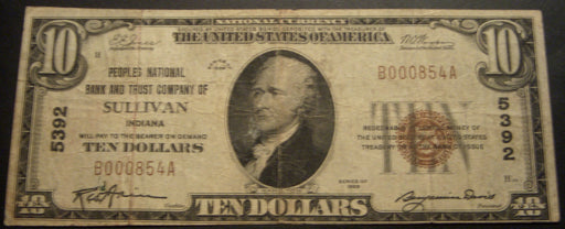 1929 $10 National Bank Note - Sullivan IN Bank# 5392