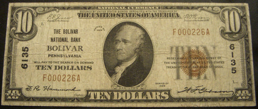 1929 $10 National Bank Note - Bolivar, PA Bank# 6135
