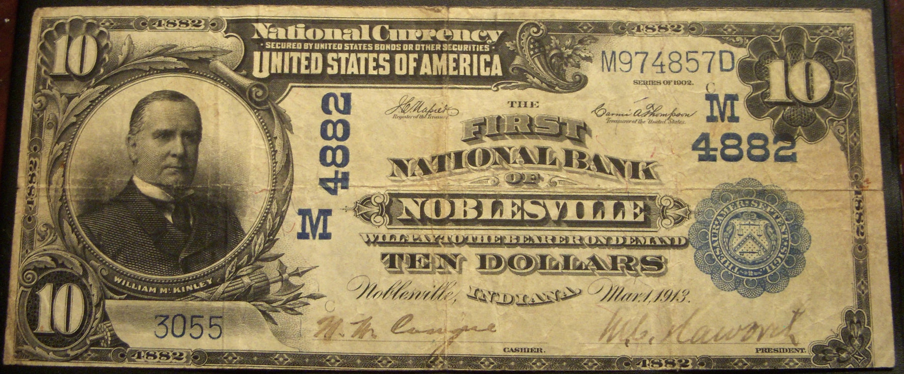 1902PB $10 National Bank Note - Noblesville, IN Bank# 4882