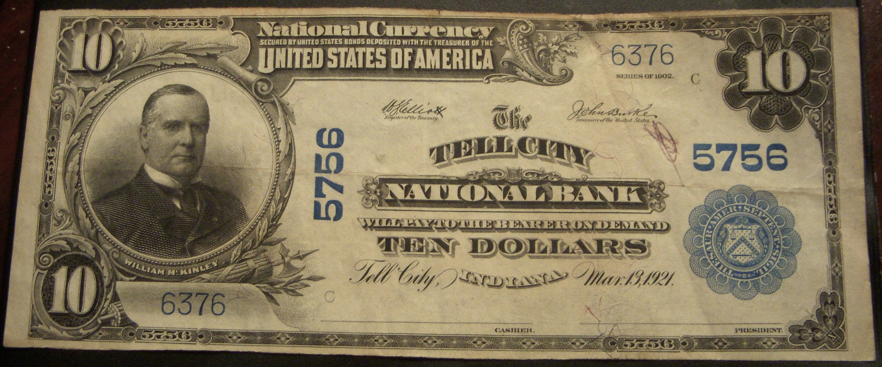 1902PB $10 National Bank Note - Tell City, IN Bank# 5756