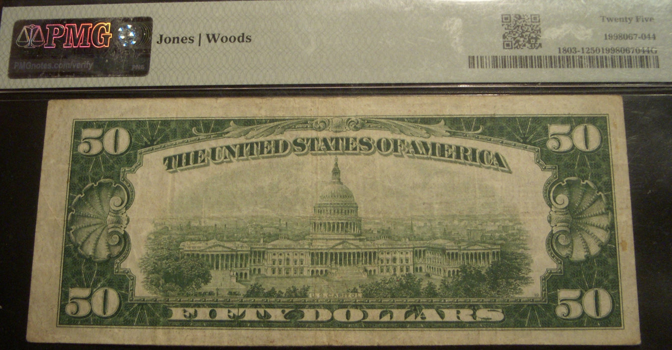 1929 $50 National Bank Note - New Castle, IN Bank# 9852 PMG VF25