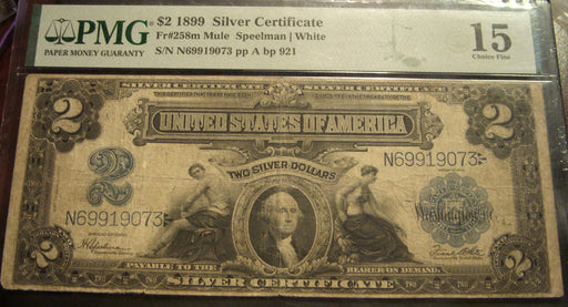 1899 $2 Silver Certificate - FR# 258m Mule PMG Choice F15