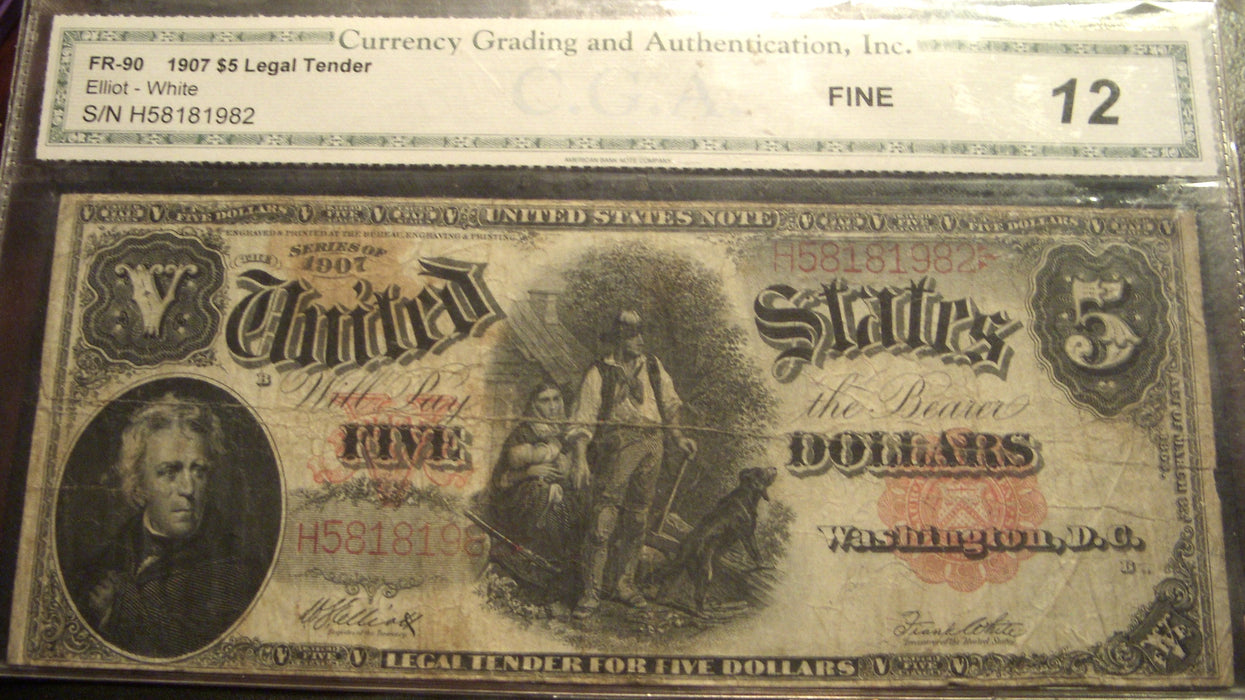 1907 $5 United States Note - FR# 90 CGA F12