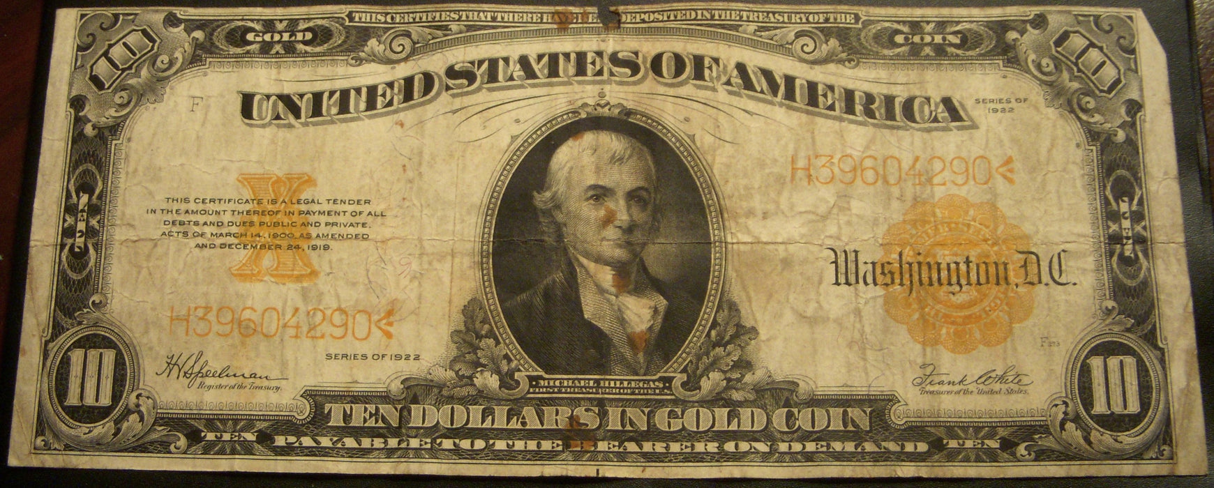 1922 $10 Gold Certificate - FR# 1173