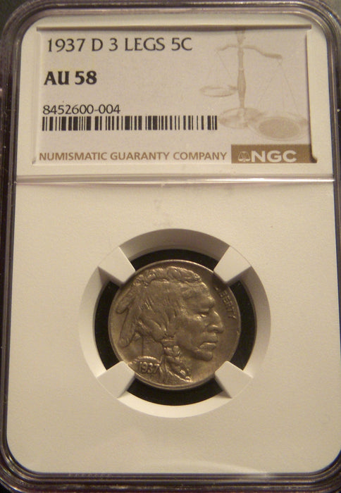 1937-D Buffalo Nickel - 3 Legs NGC AU58