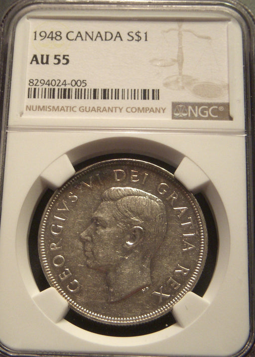 1948 Canadian Silver Dollar - NGC AU55