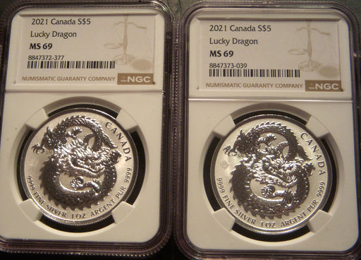 2021 Canadian $5 Lucky Dragon 1oz - NGC MS 69