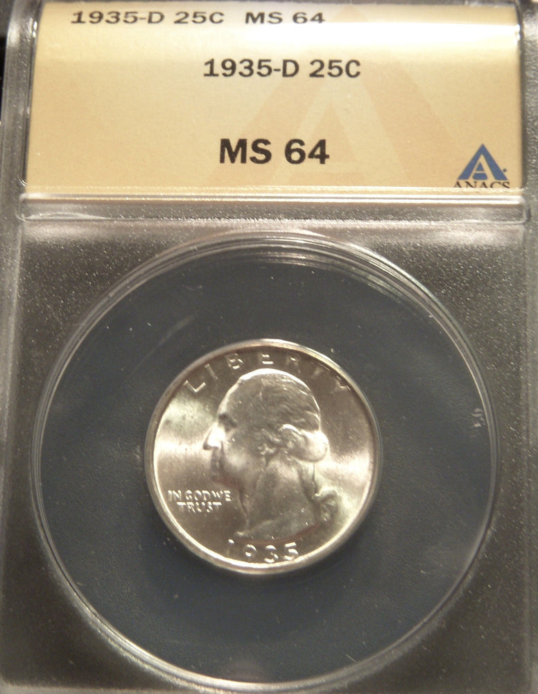1935-D Washington Quarter - ANACS MS 64