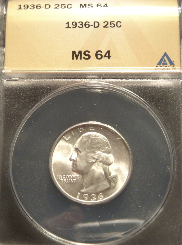 1936-D Washington Quarter - ANACS MS 64