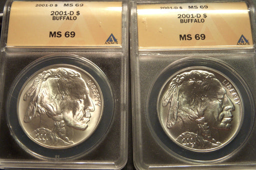 2001-D Buffalo Silver Dollar - ANACS MS 69