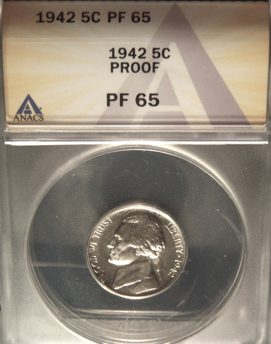 1942 Jefferson Nickel - ANACS PF 65