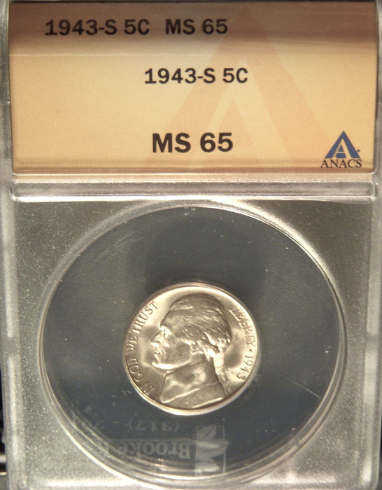 1943-S Jefferson Nickel - ANACS MS 65