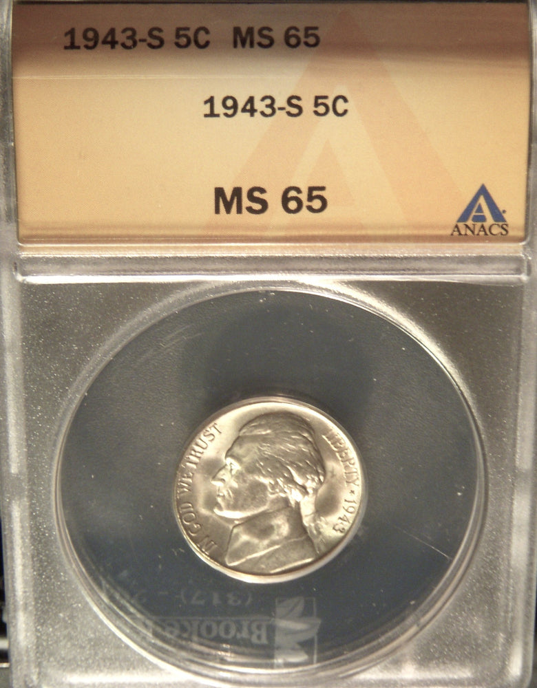 1943-S Jefferson Nickel - ANACS MS 65