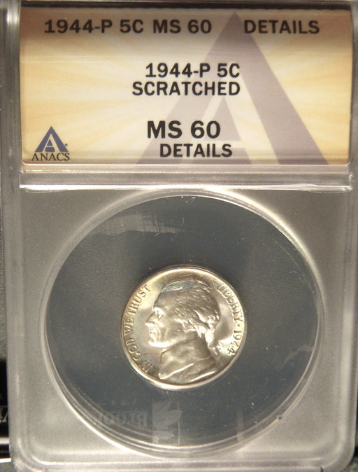 1944-P Jefferson Nickel - ANACS MS 60 Details Scratched