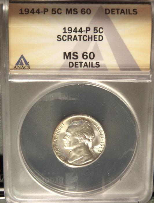 1944-P Jefferson Nickel - ANACS MS 60 Details Scratched