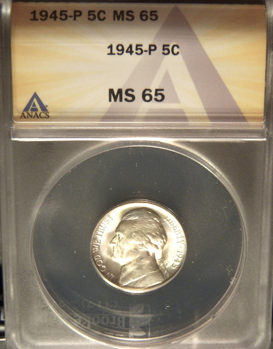 1945-P Jefferson Nickel - ANACS MS 65