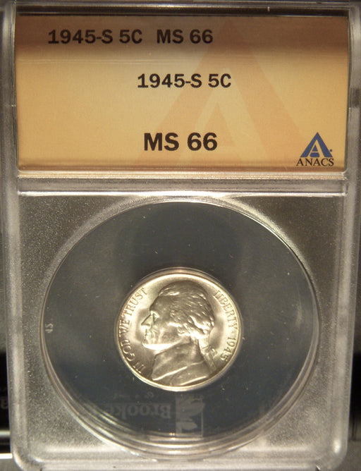 1945-S Jefferson Nickel - ANACS MS 66