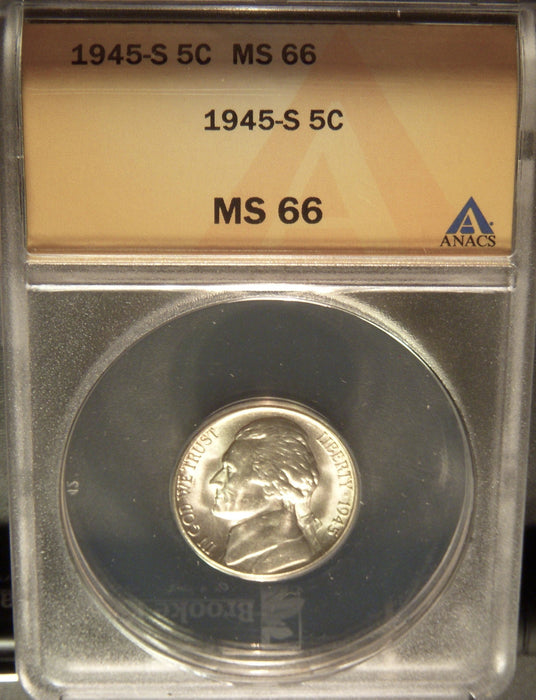1945-S Jefferson Nickel - ANACS MS 66
